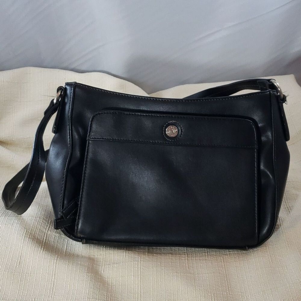 Liz Clairborne Women's Preowned Faux Leather Black Purse w/Four Compartments